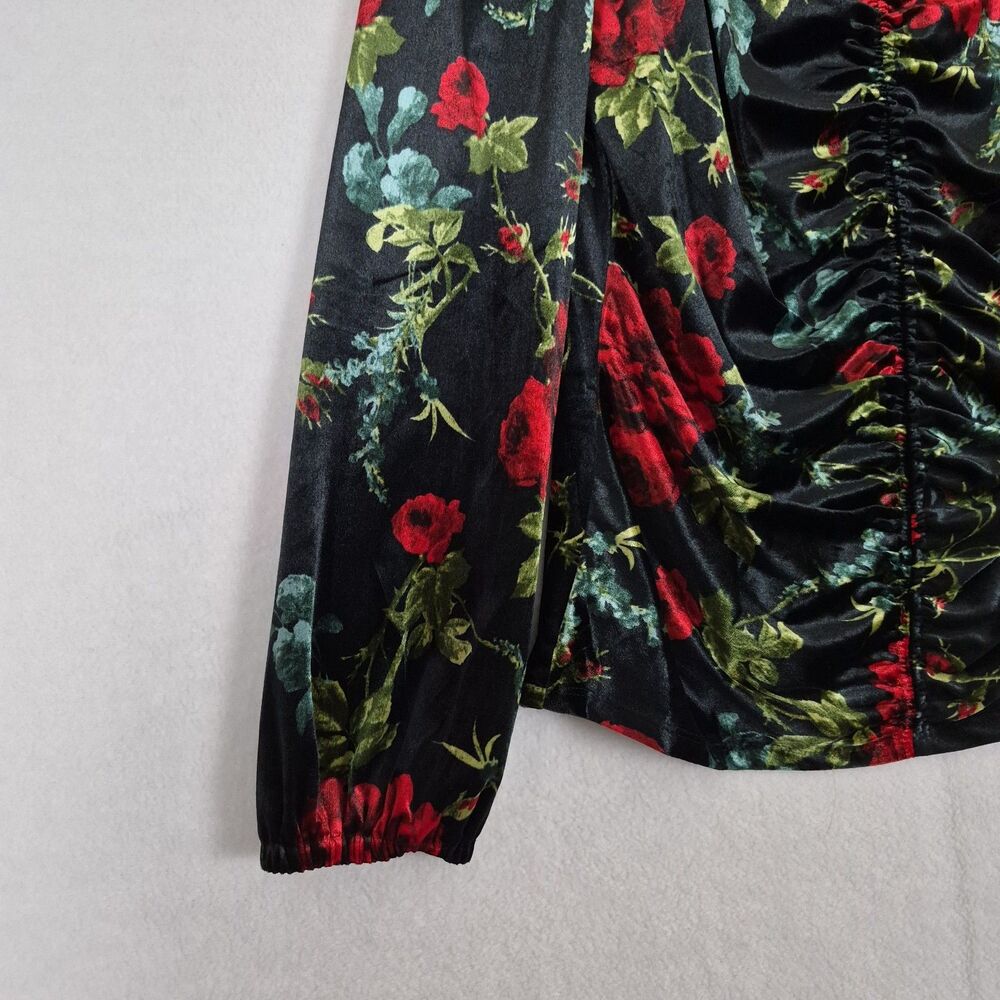 Velvet Floral Long Sleeve Sweetheart Neckline Blouse Large Whimsigoth 90s Y2k. - Picture 10 of 13